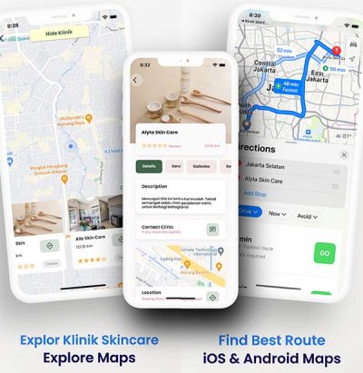 Pencarian lokasi dan rute menuju klinik skincare melalui KlinikHub